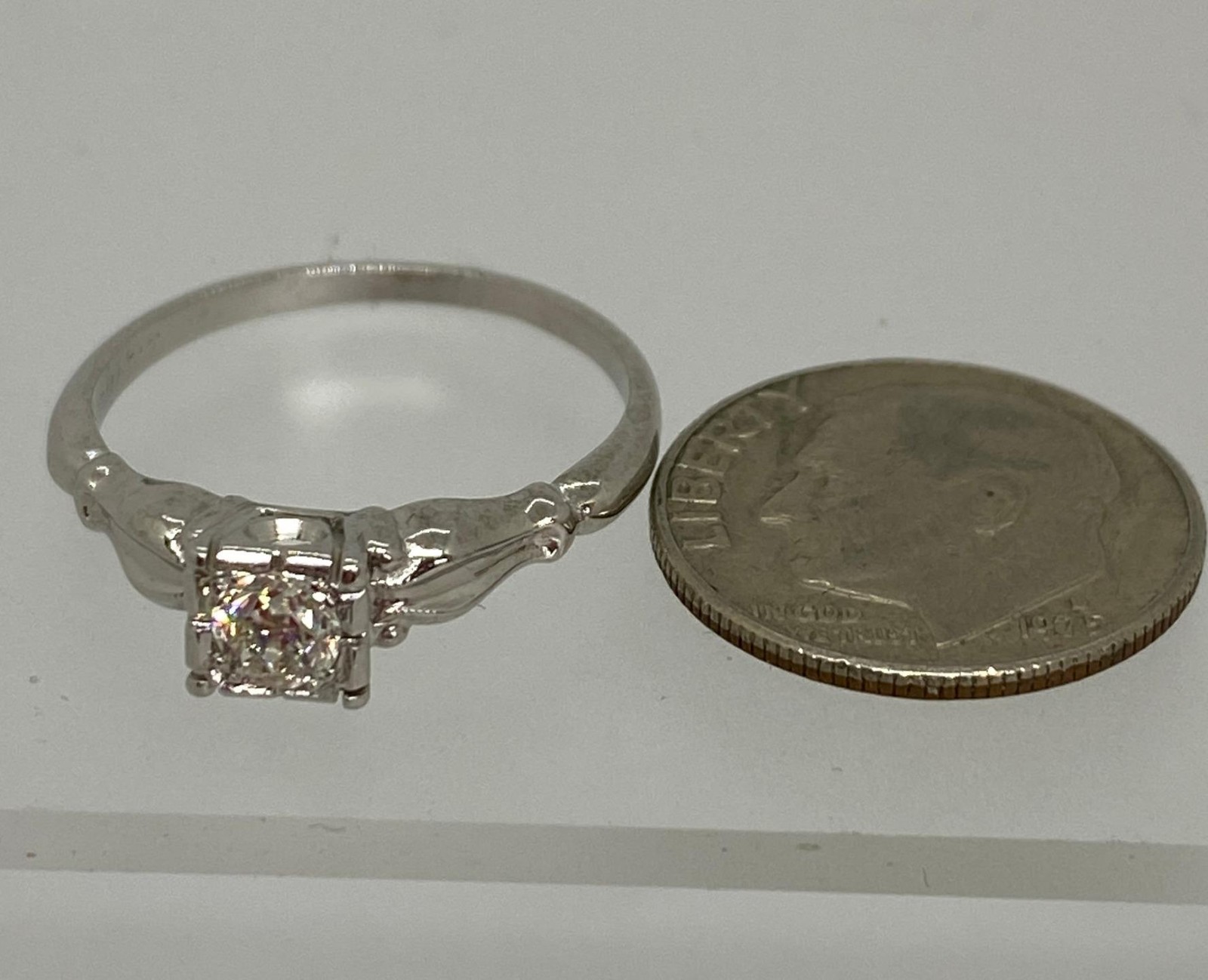 Vintage Platinum apx .20 ct Old European Cut Diamond SINC circa 1930 sz 7.5 #R61