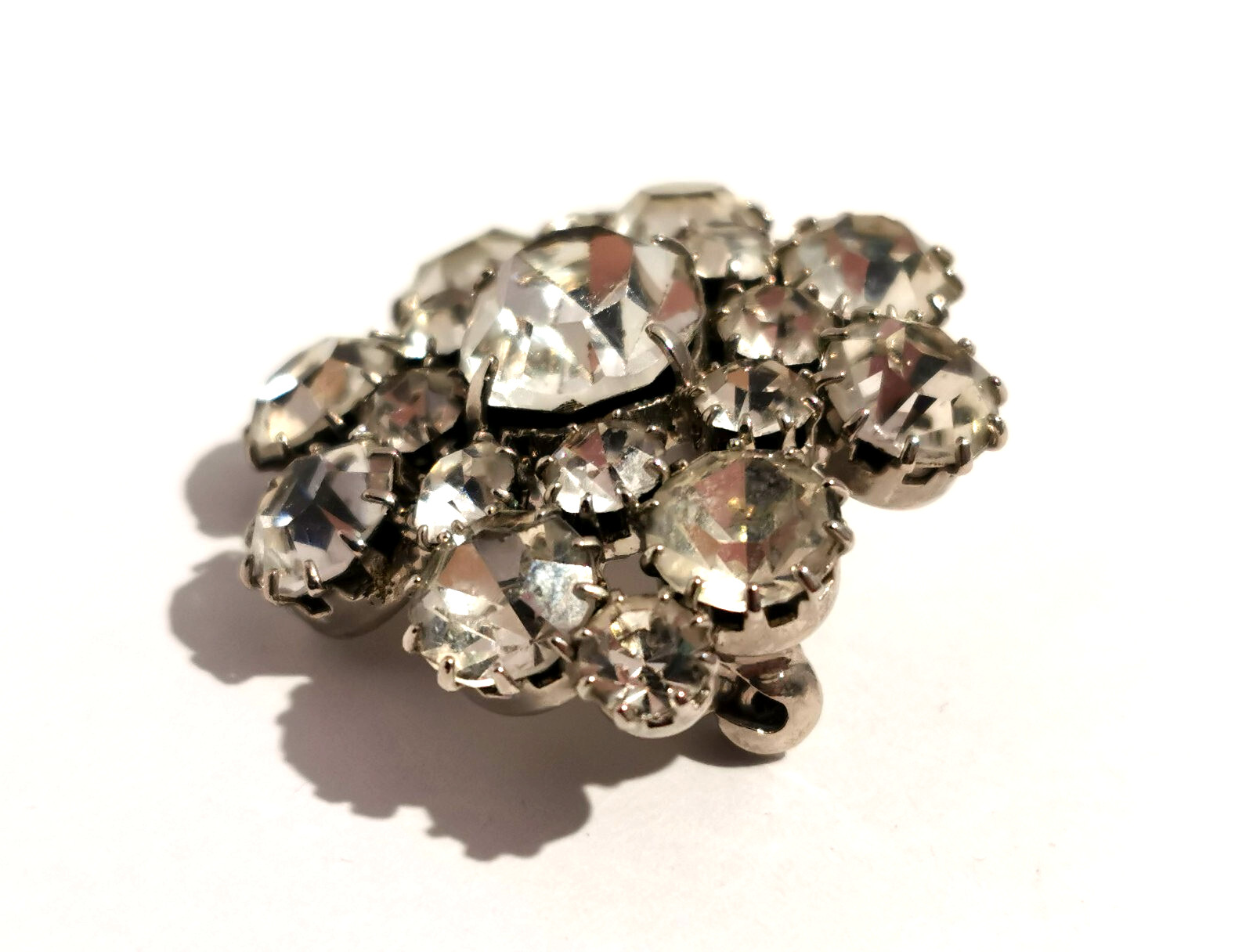 Vintage Czech Brooch Rhinestones White/Colorless Glass Vtg Handmade Beautiful