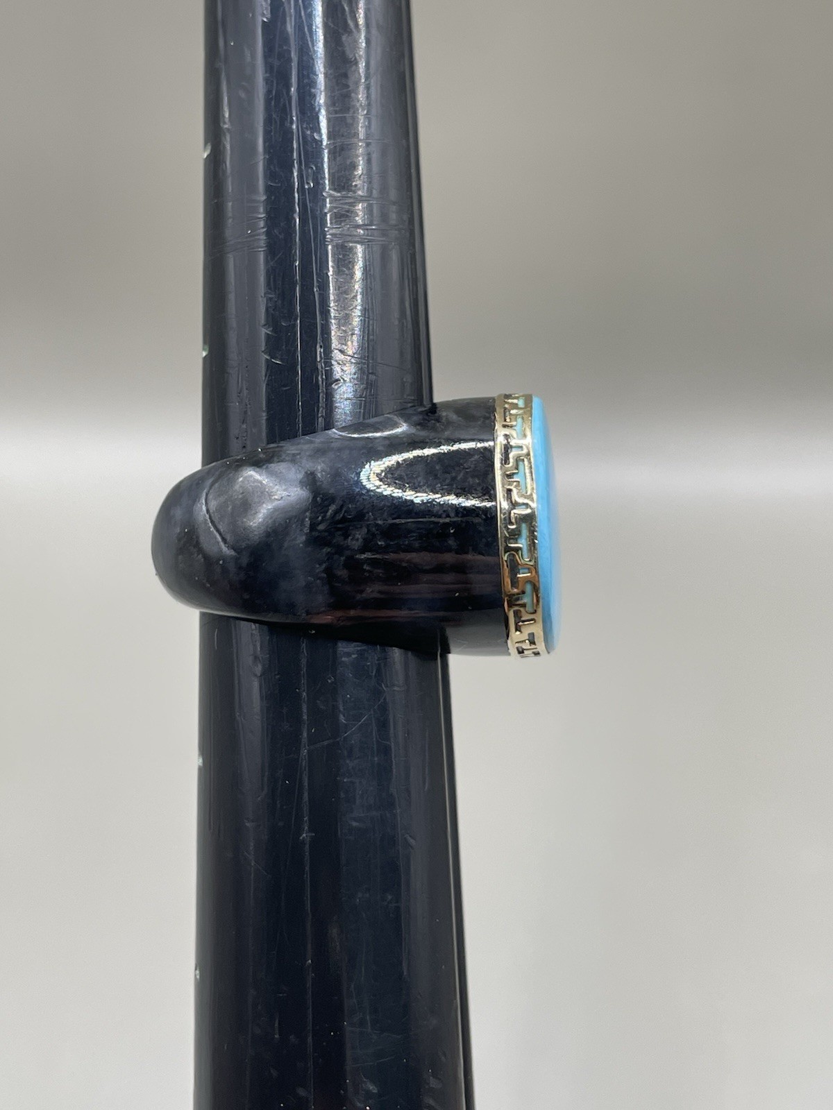 Vintage signed “GSJ” 14K Yellow Gold Black Onyx? Turquoise Statement 8 Ring