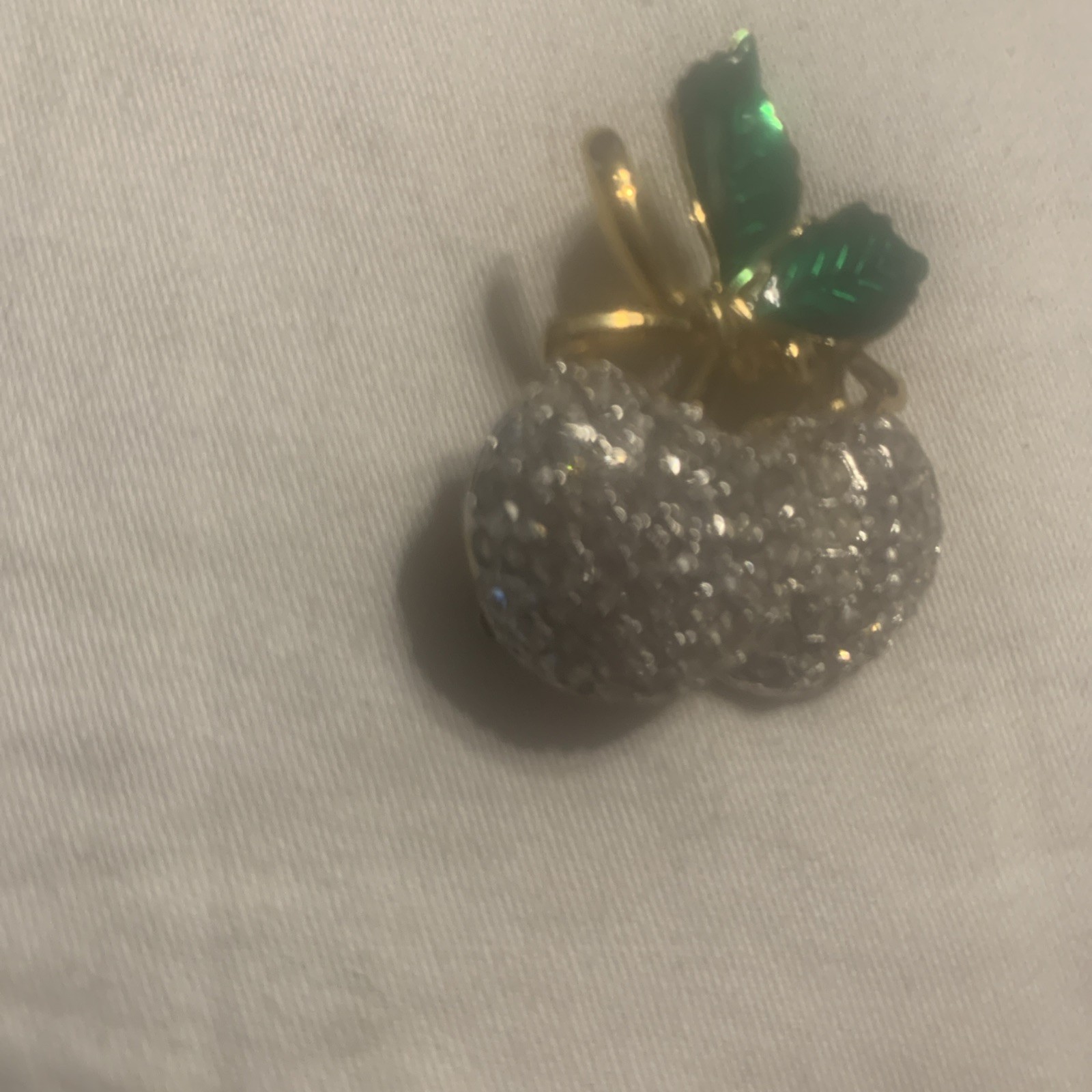 Vintage Rhinestones Apples Brooch Pin Marked AC Green Enamel Leaves Gold Tone