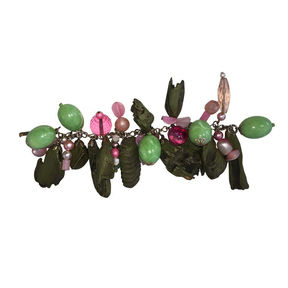 Rustic Vintage Lucite Wood and Plastic Charm Bracelet