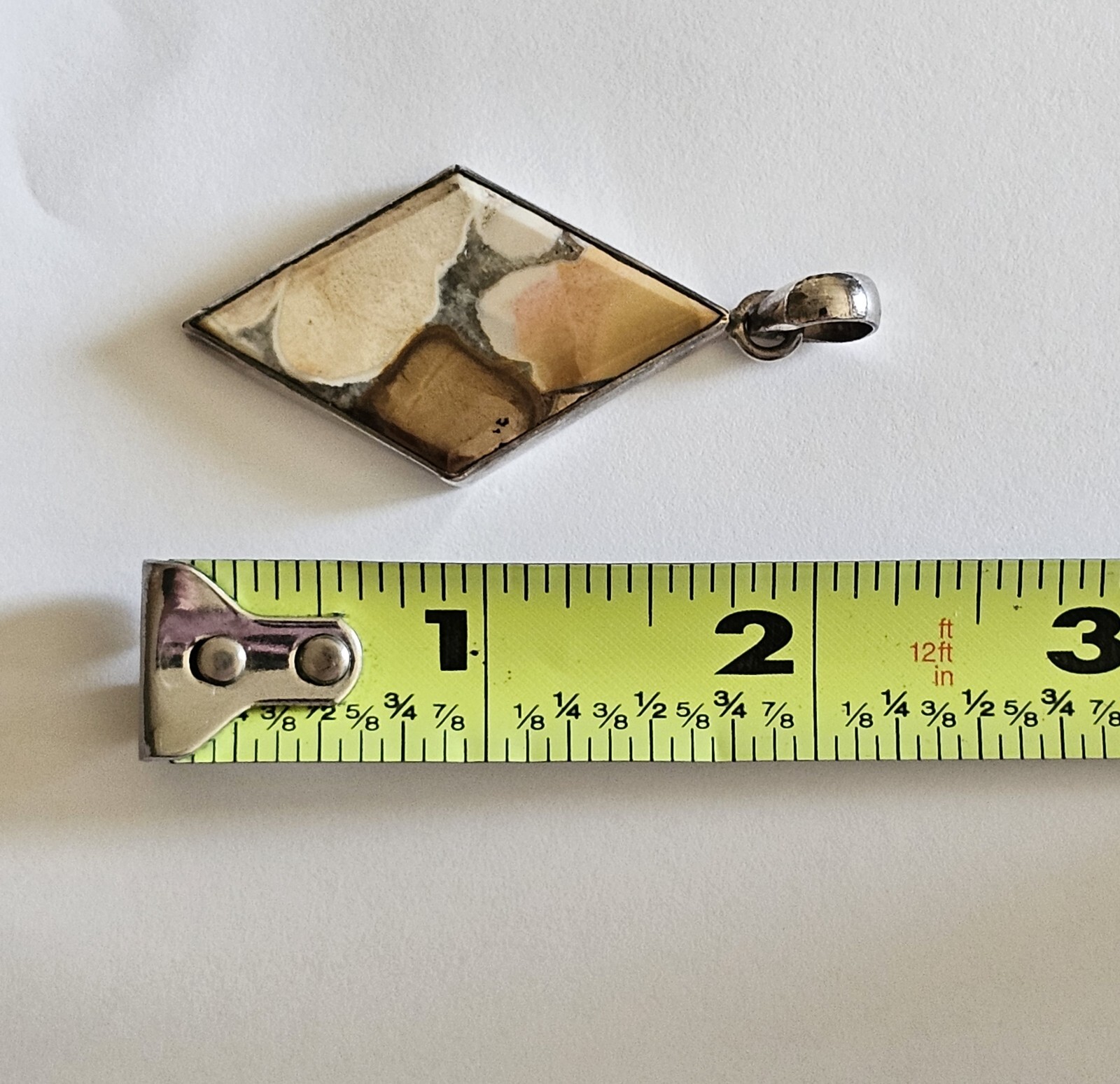 Vintage Agate Gem Stone MCM Geometric 925 Sterling Silver Pendant 9g