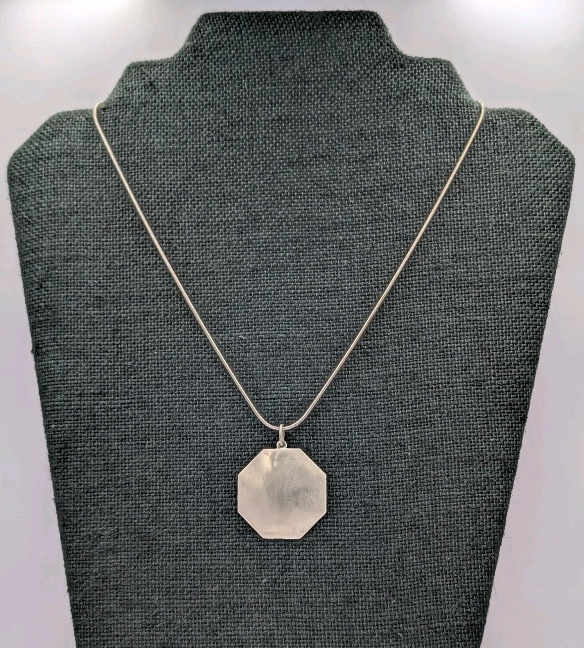 CW Vtg Sterling Silver Engravable Convex Octagon Pendant 18″ Snake 925 Necklace