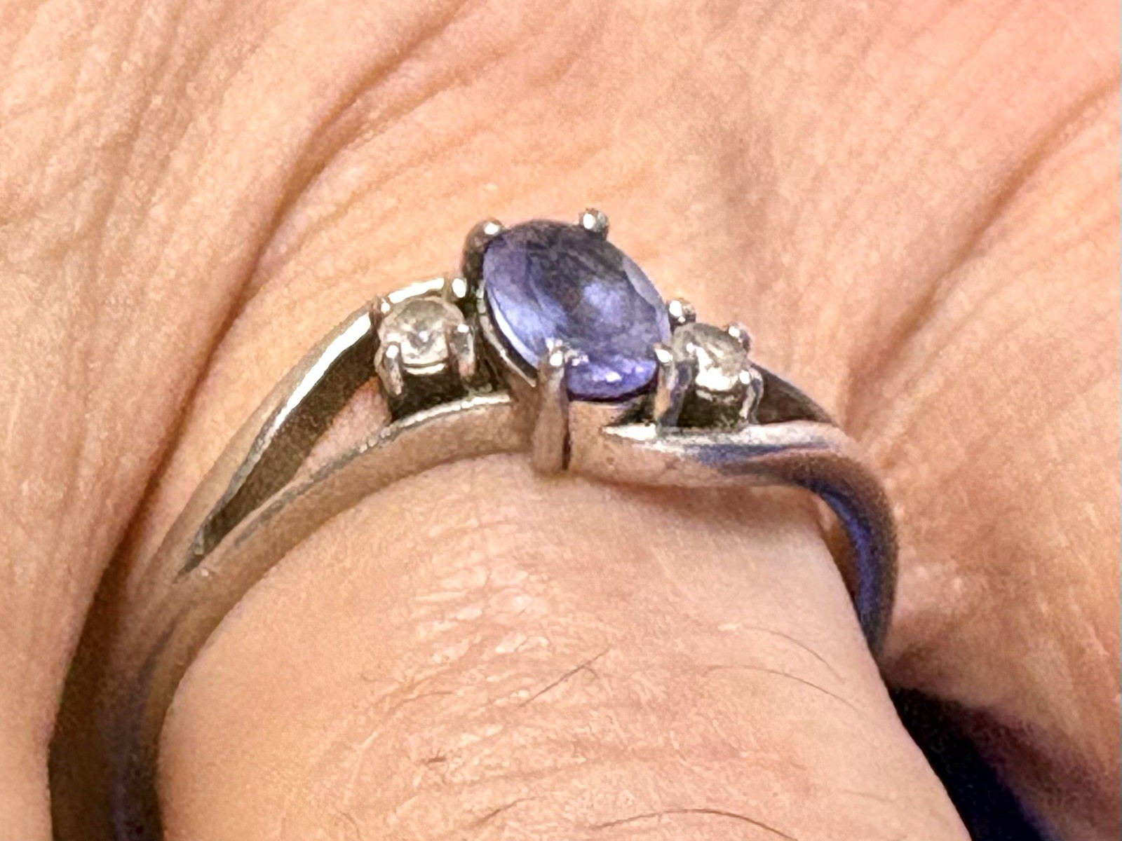 A45 Blue Purple Tanzanite 925 Sterling Silver Bypass Ring size 11 White Topaz