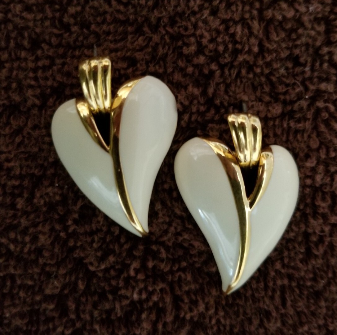 Vintage Ivory and Gold Enamel Retro Stud Earrings Signed JS