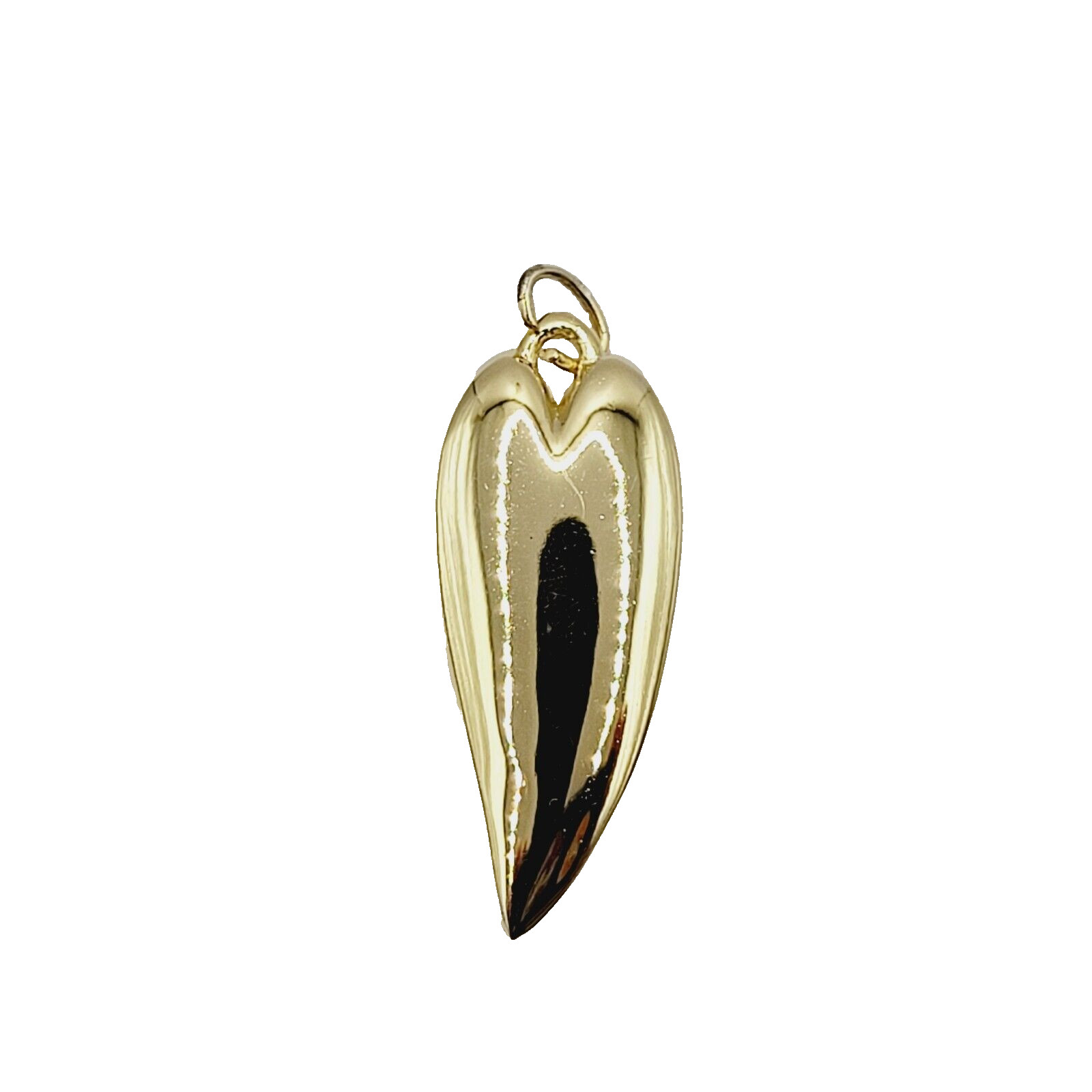 Modernist Heart Slim Curved Elongated Shape Light Puff Gold Tone Vintage Pendant