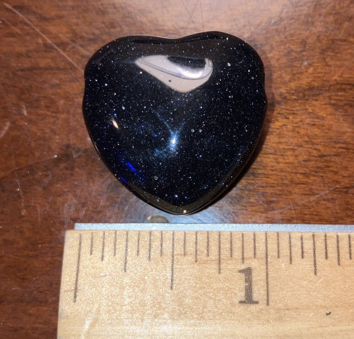 Heart Shaped Pendant Goldstone Dark Blue Sparkling Silica Glass