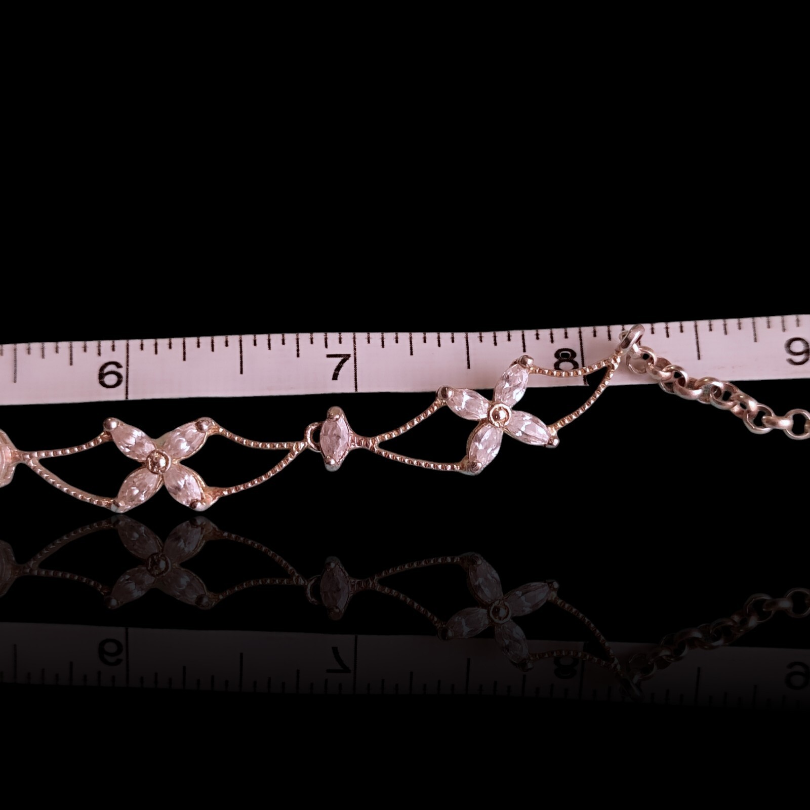 Chapel Inc. NF Sterling Silver 16.5in CZ Flower Star Link Statement Necklace 925