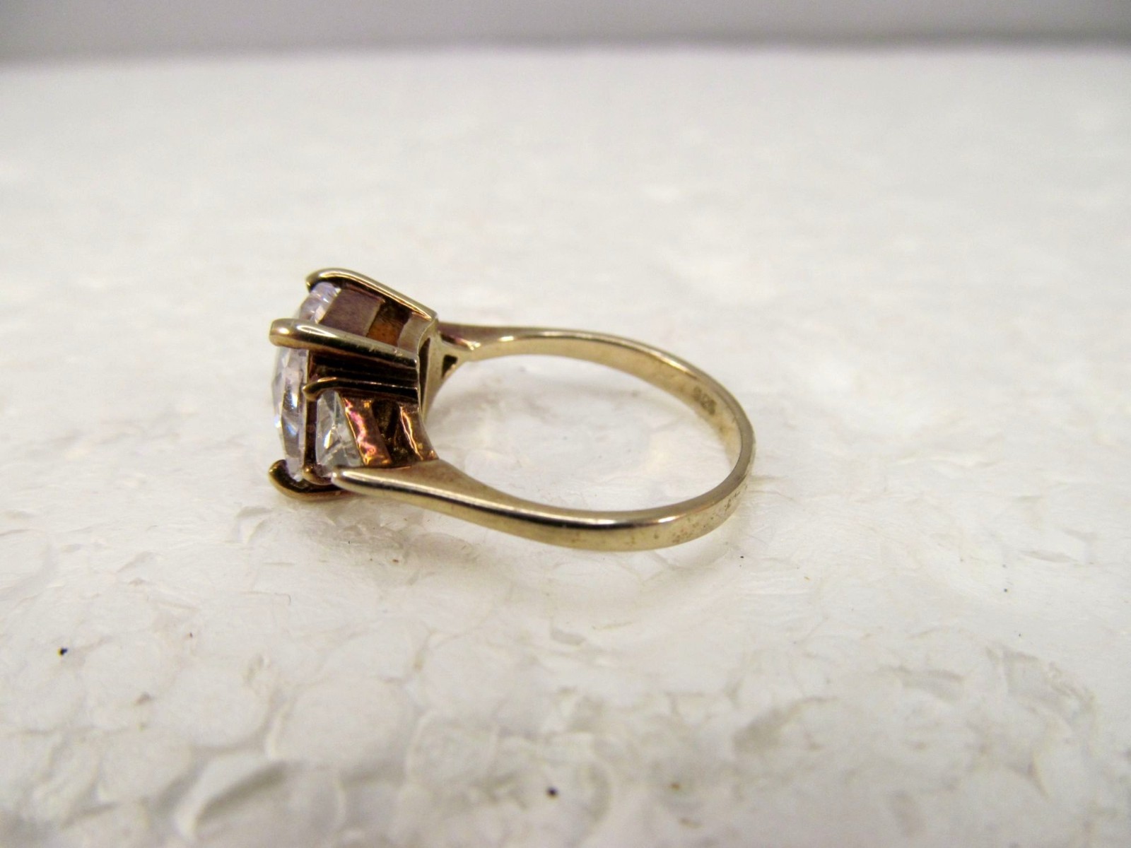 925 Sterling Silver Gold Vermeil Princess Trillion CZ Statement Ring Size 6 Vtg