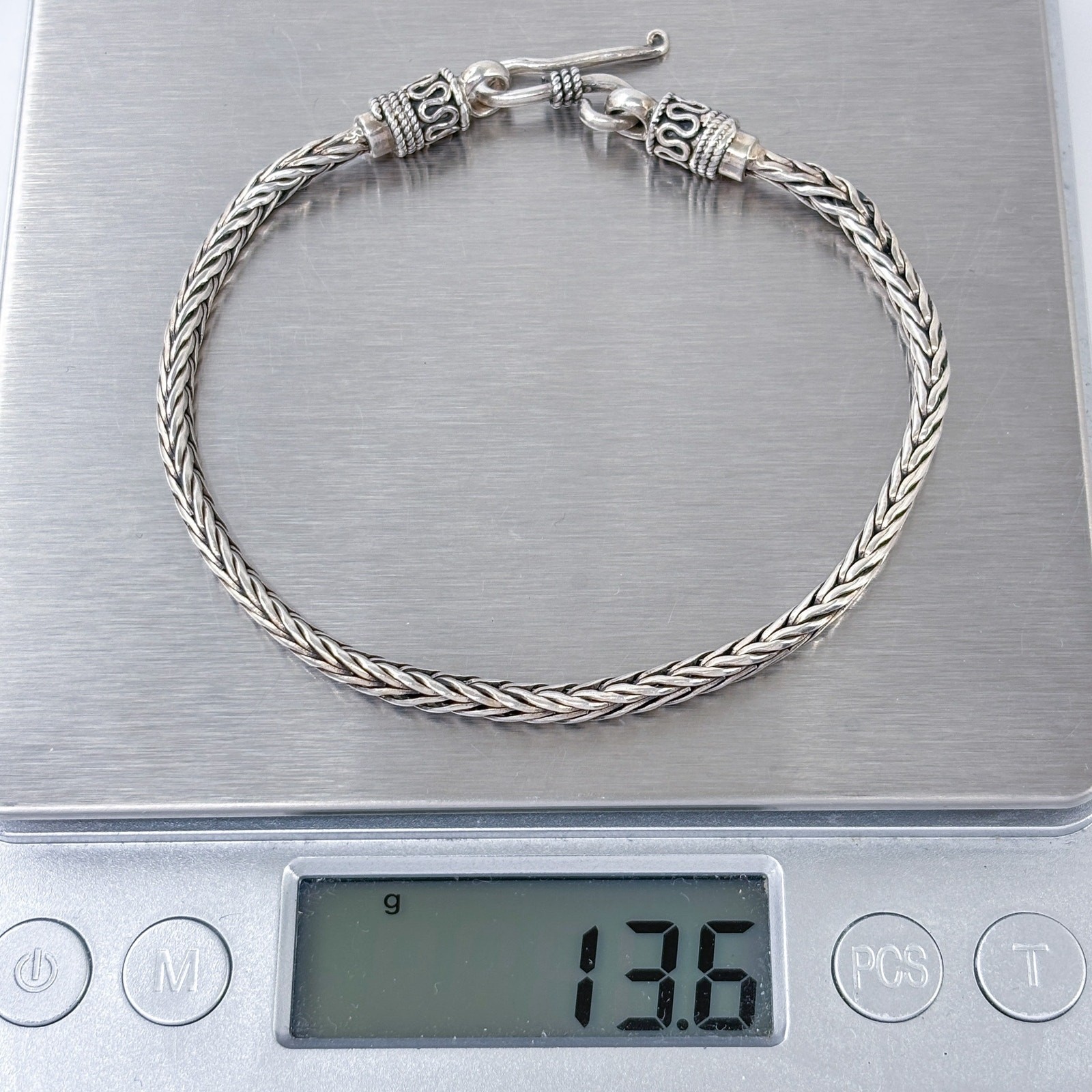 Vintage Sterling Silver 925 Wheat Chain Hook Bracelet 8″