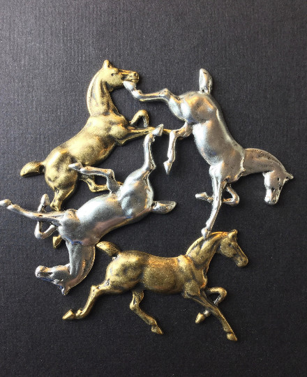 40203 Brass Oxidized Large Running Horse Jewelry Finding
