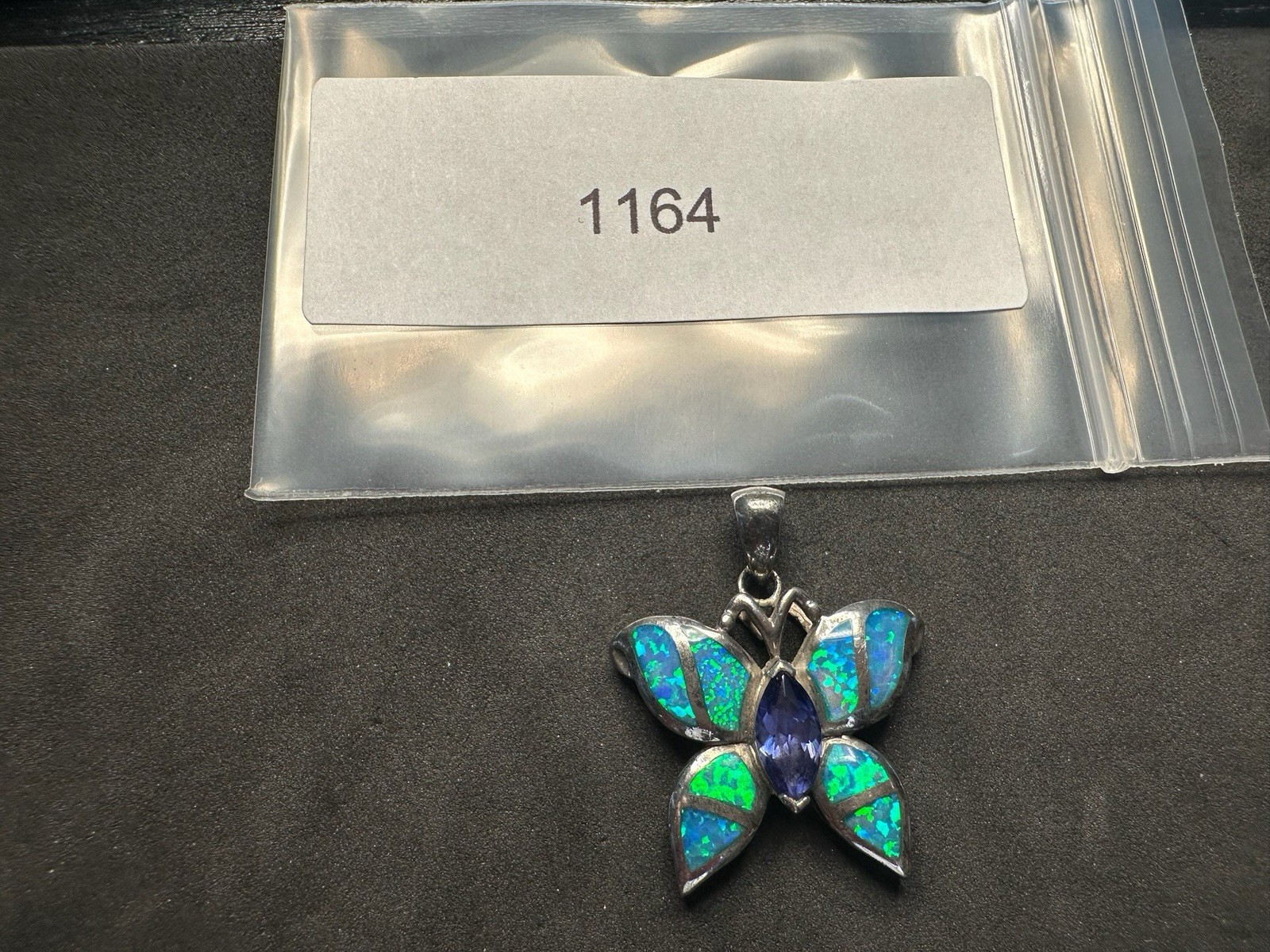 6.17g Vintage Sterling Silver 925 Butterfly Pendant Blue Green Inlay Purple M