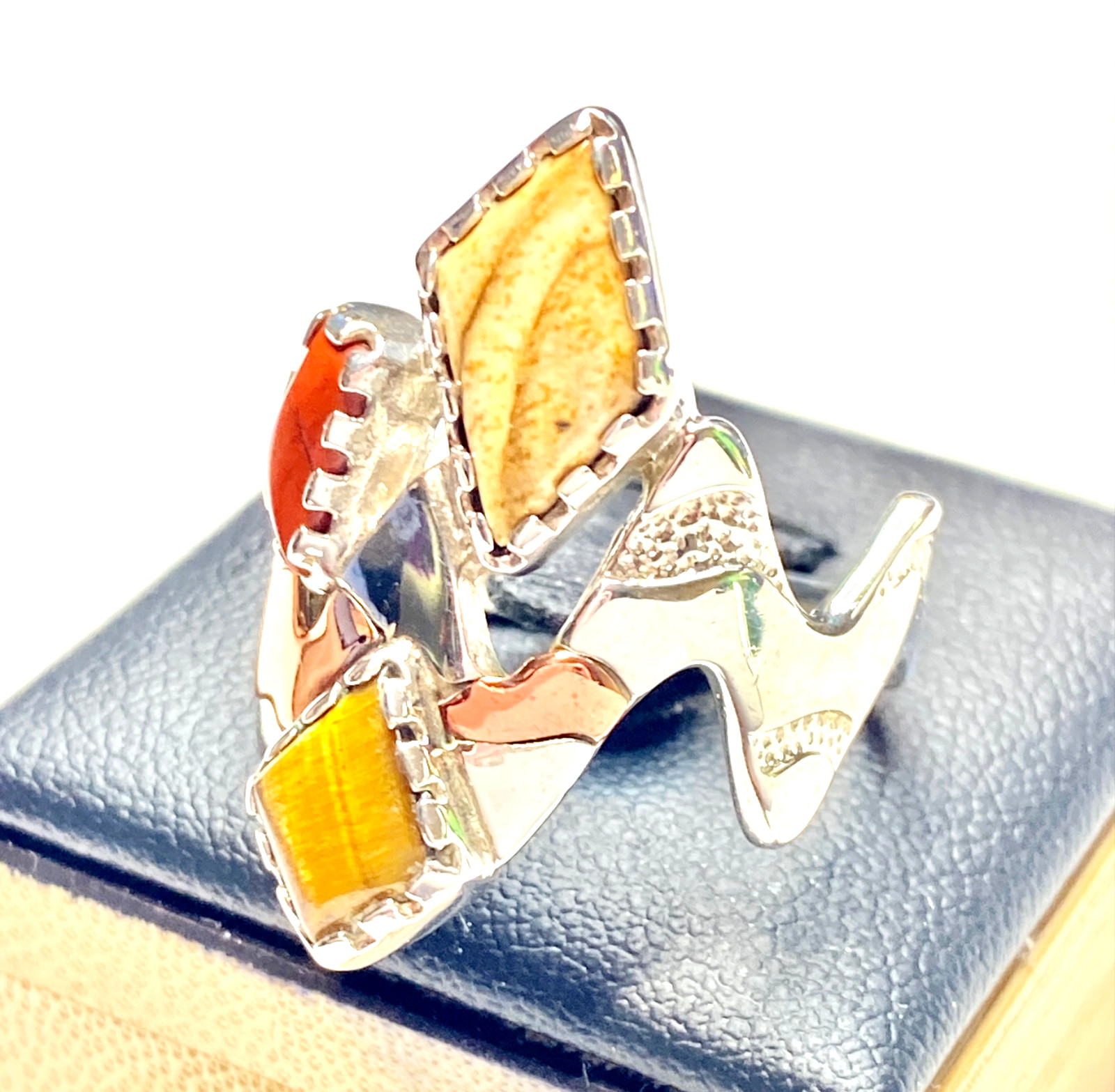 Vintage Sterling & Copper Carolyn Pollack Zig Zag Multi-Gemstone Ring Size 8.25