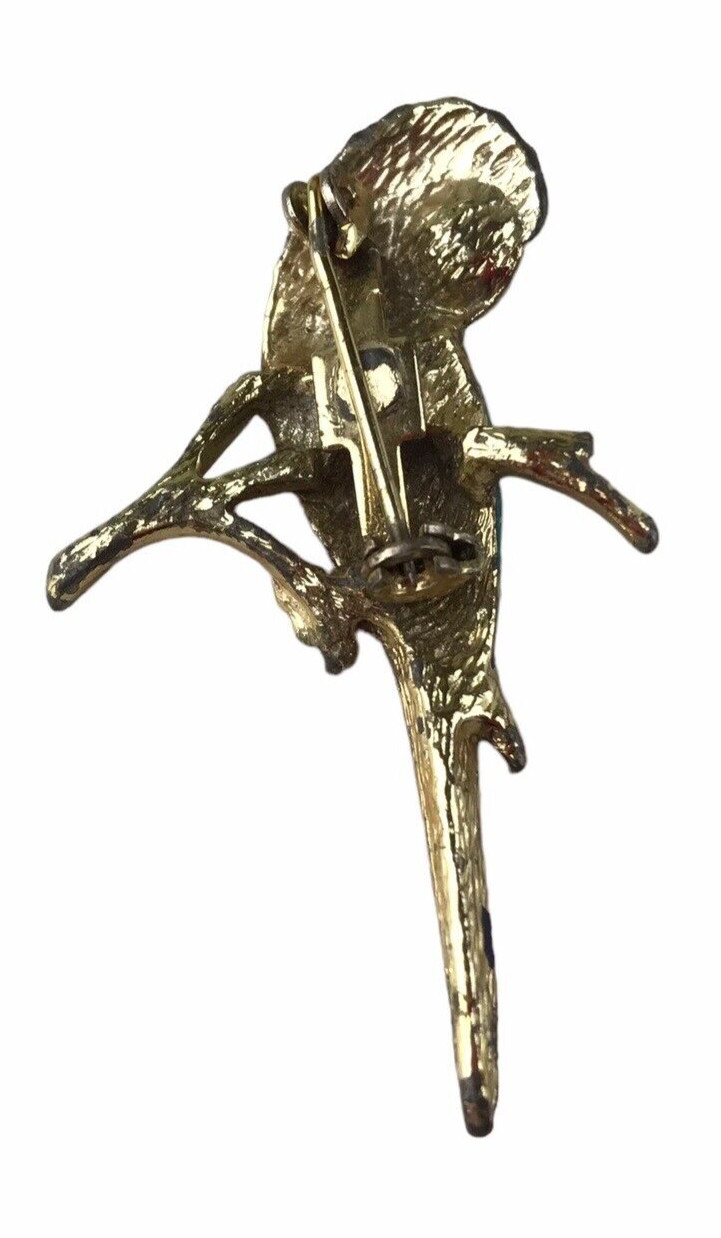 Vintage Estate Jewelry Enamel Rhinstone Parrot Bird Brooch Pin