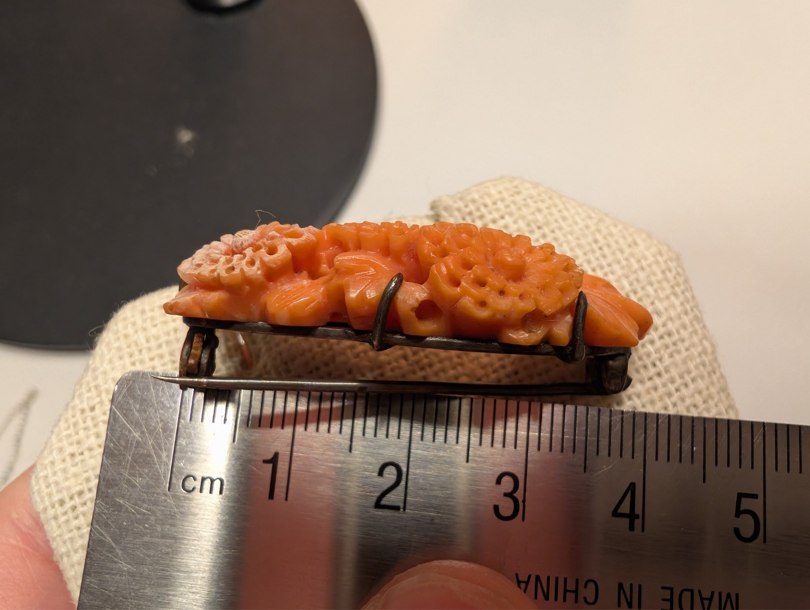 Antique Red Coral brooch carved “chrysanthemum”