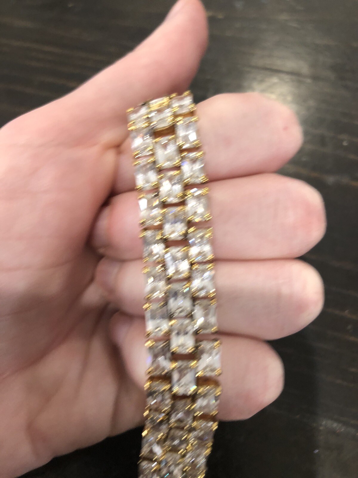 Dee Berkley DBJ Gold Plated Over Sterling Silver Tennis Bracelet CZ 3 Row