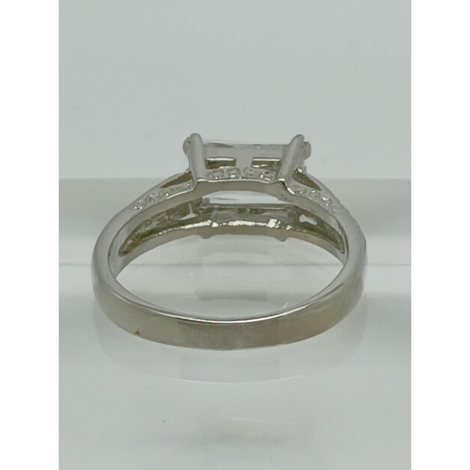 Vintage White Gold Plated CZ Engagement Ring 3.0 Carat Radiant Cut Stone Size 9
