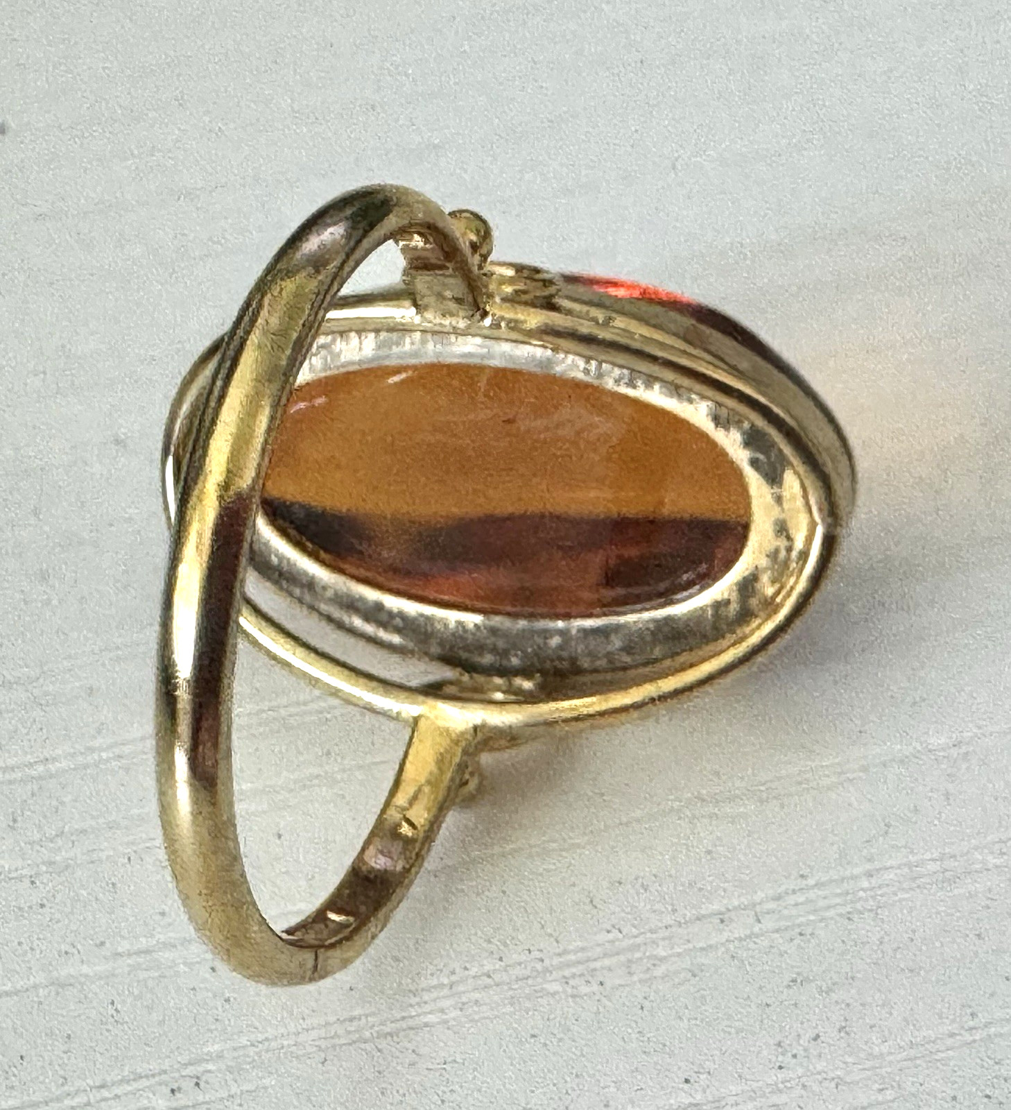 Vintage, 875 Silver Stamped, Vermeil, Russian Baltic Amber Ring, Size 7.75.