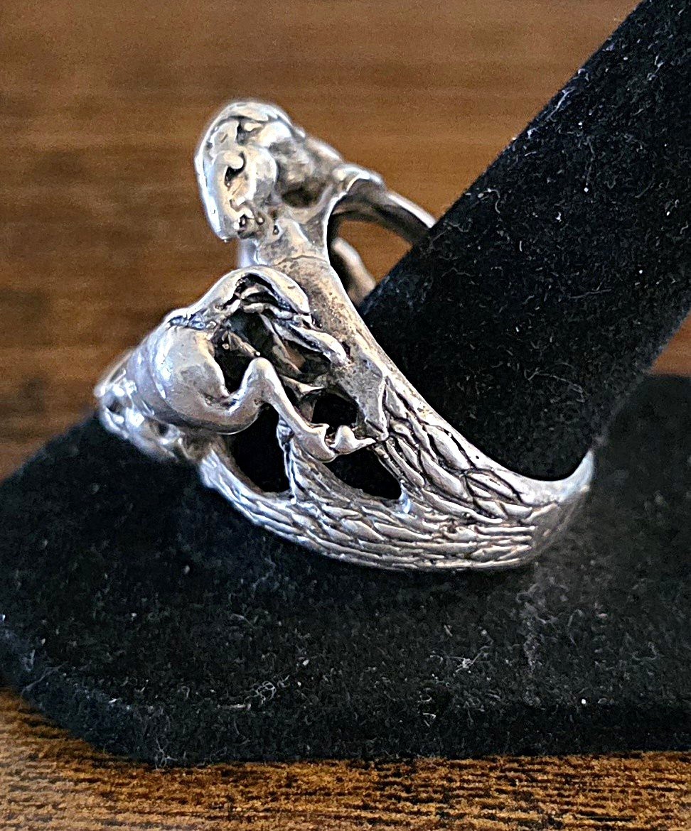 Unique VTG Battling Horses Sterling Silver 925 Equestrian Brutalist Ring sz 10.5