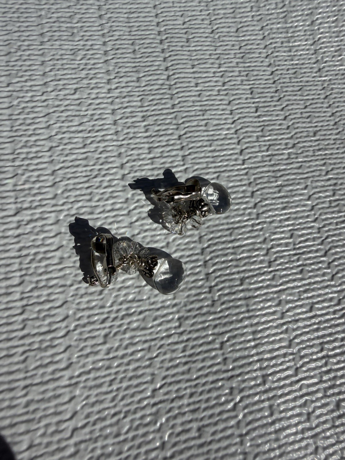 Handmade Crystal Cluster Clip On Earrings Faceted Teardrop Silver Tone