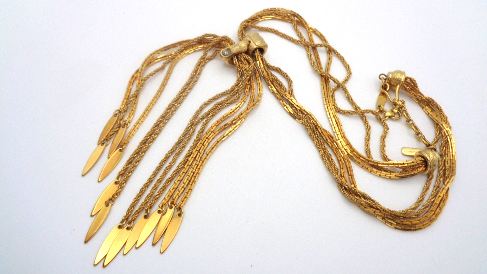 Vintage Monet Multi Strand Gold Tone with Chain Dangle Statement Choker Necklace
