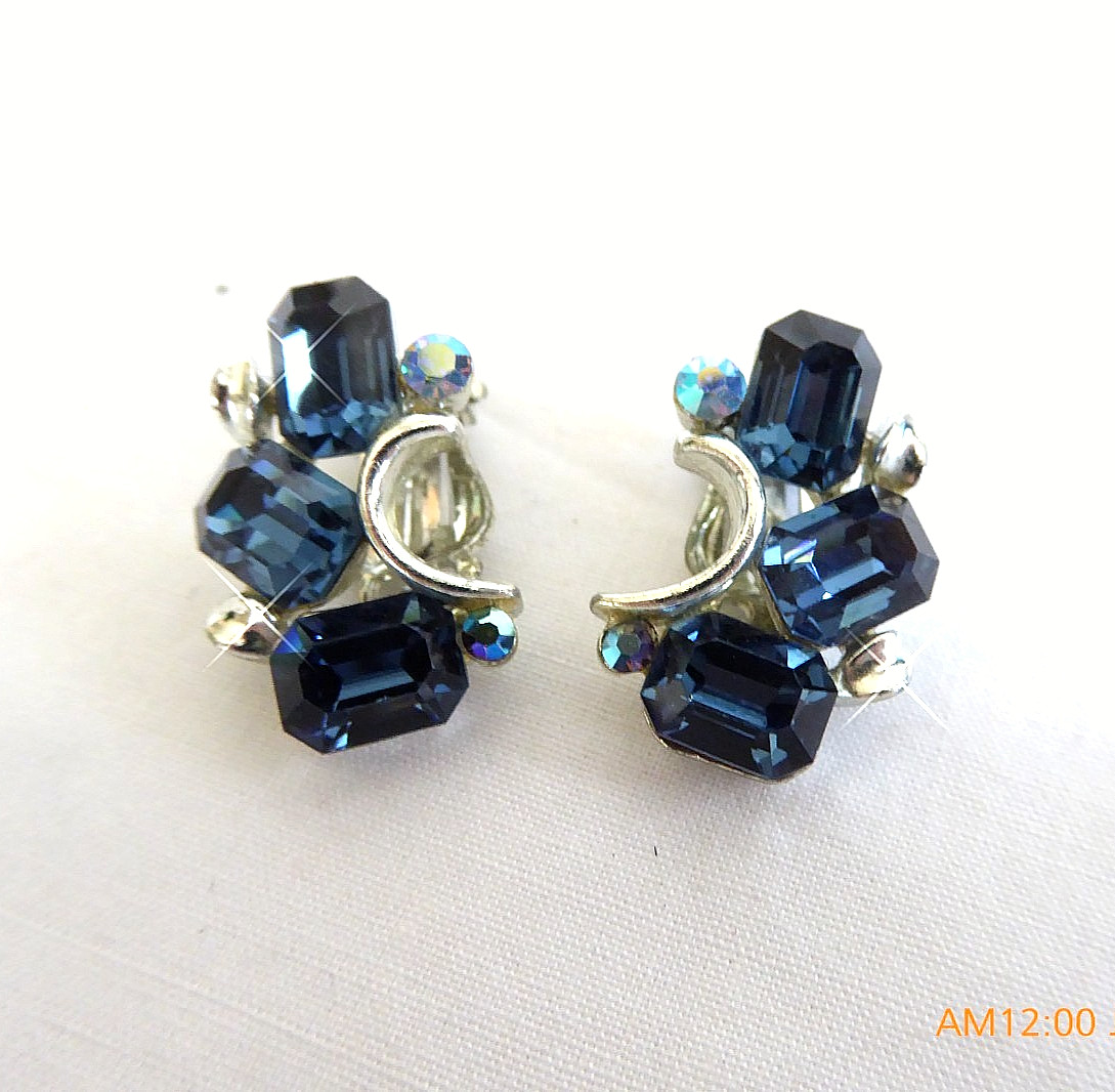 RARE VTG LISNER EMERALD CUT RHINESTONE NECKLACE EARRINGS BRACELET BROOCH SET