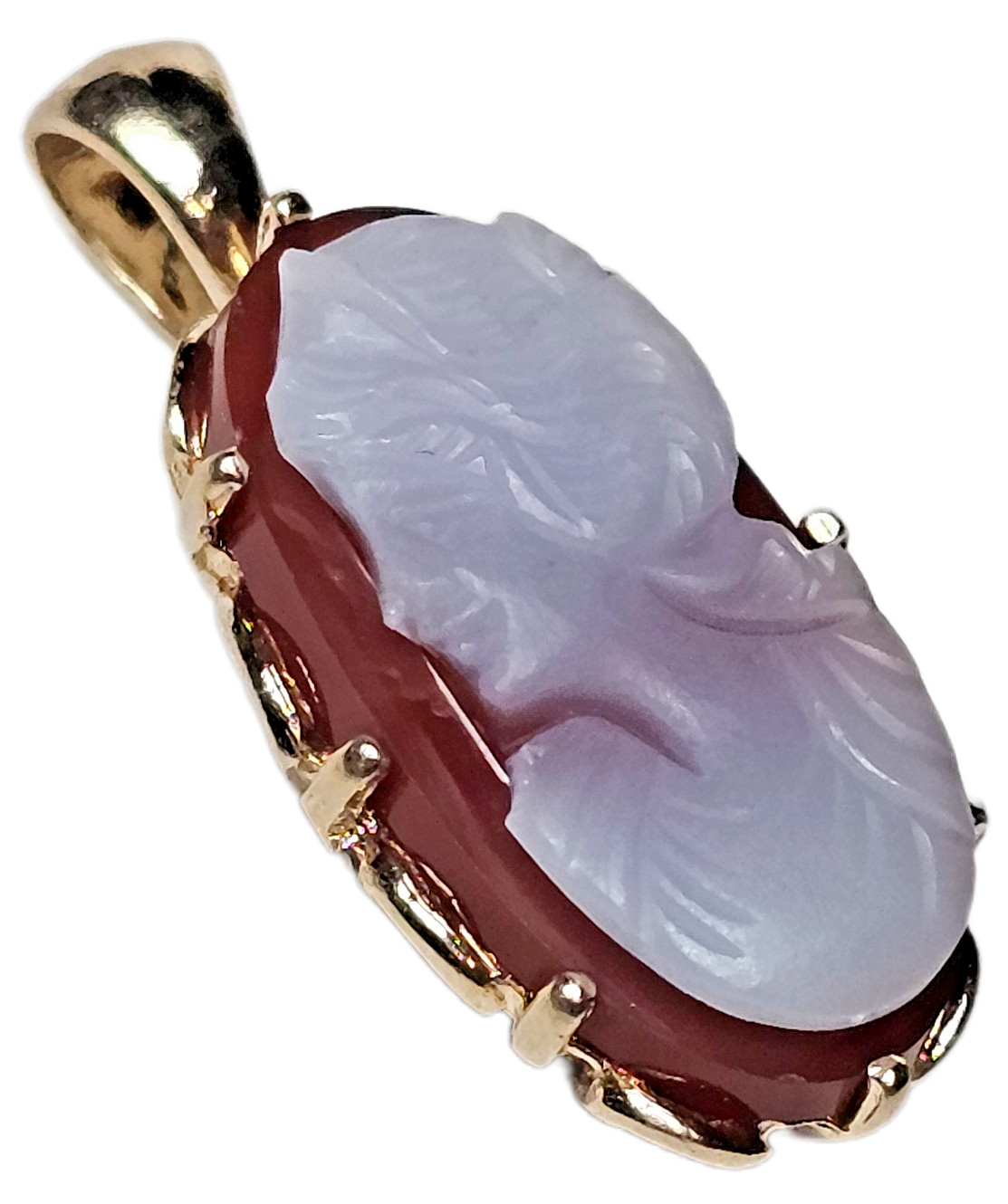 ESTATE 14K YELLOW GOLD RED AGATE CAMEO PENDANT-585-FREE USA SHIPPING