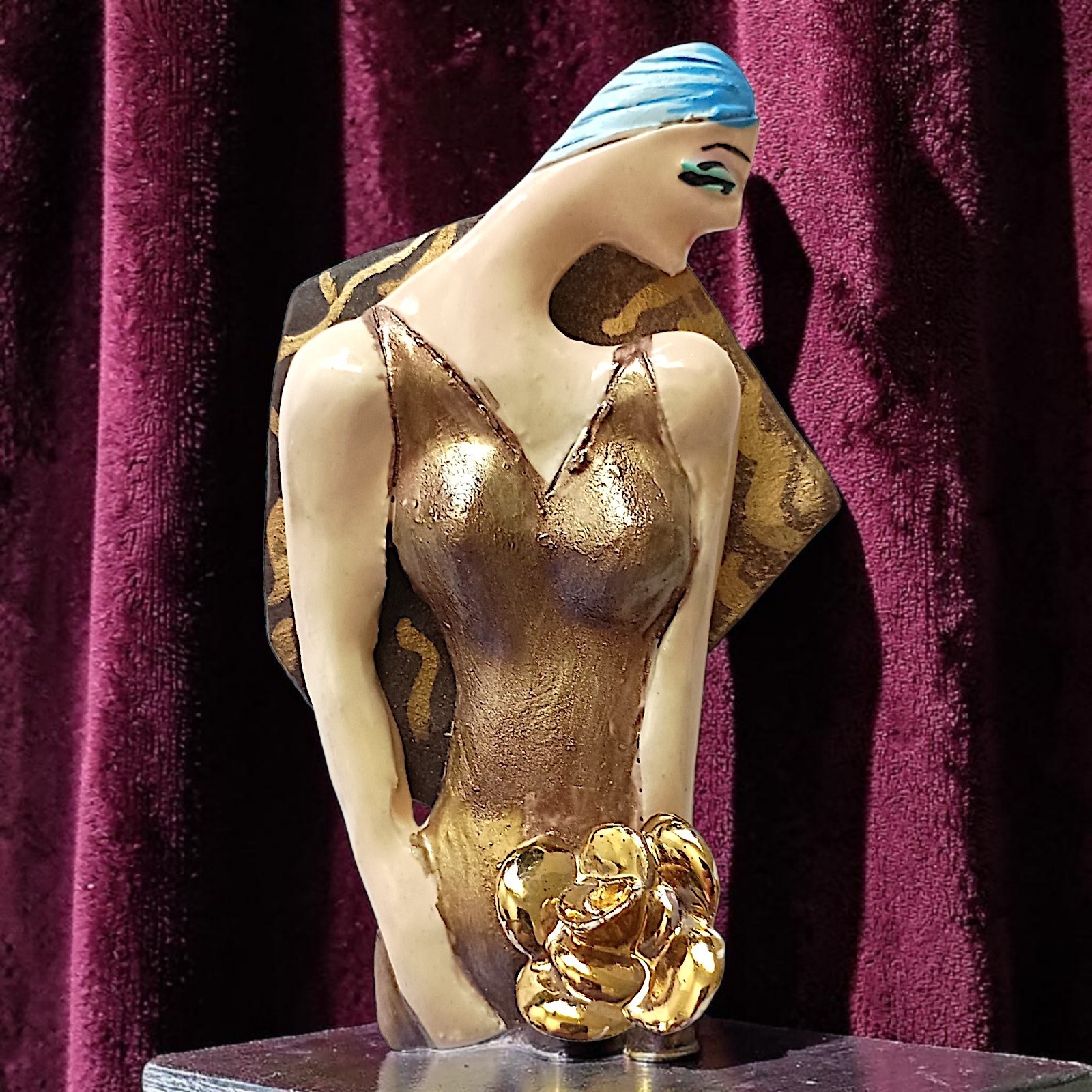 Vtg Art Deco Lady Brooch Pin Avant Garde Artisan Signed Painted Art Nouveau