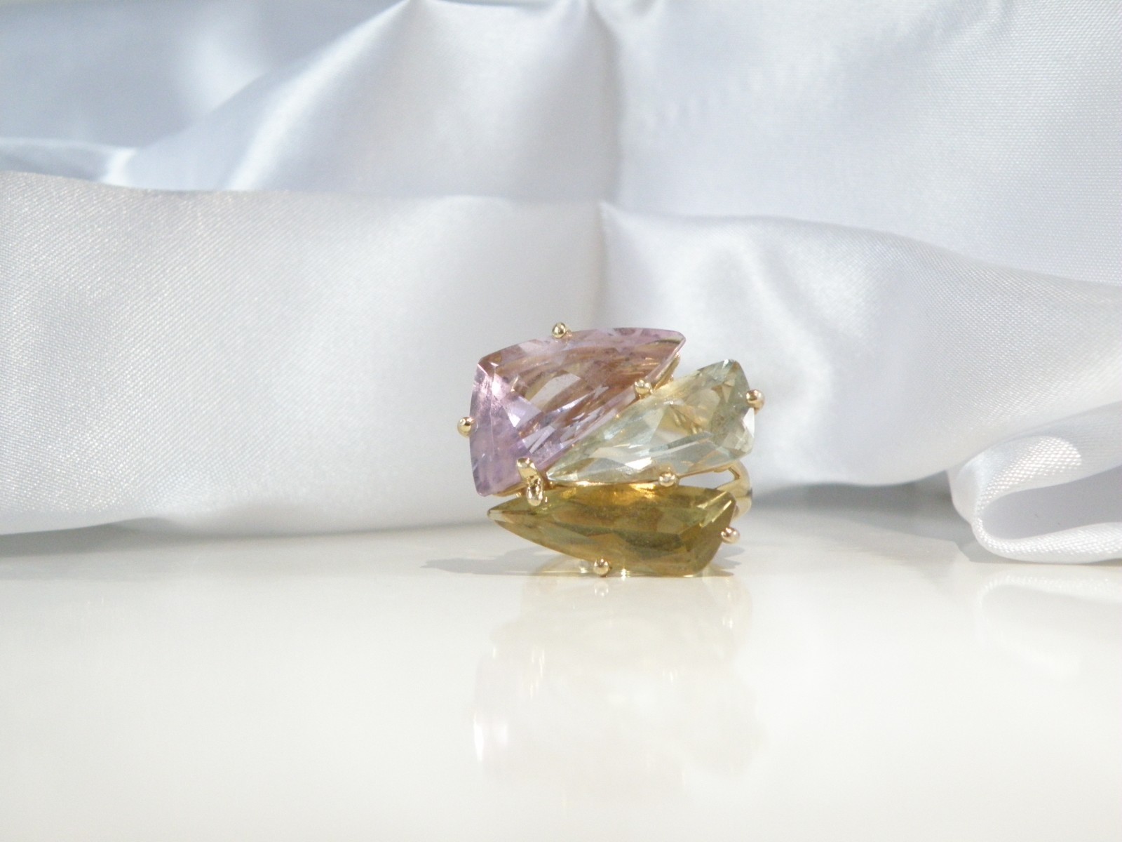Sterling Silver 925 Vermeil Natural Green Amethyst Statement Ring Size 8