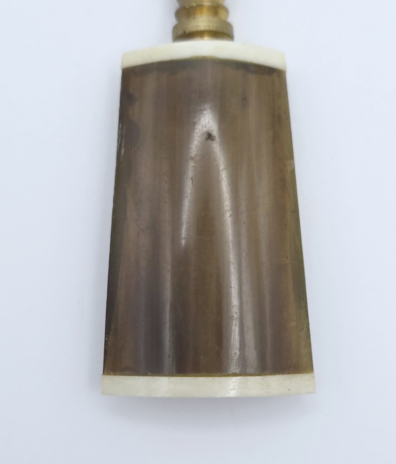 Antique Horn Snuff Bottle Pendant Necklace Brass Perfume Vial Dauber Wand 18″