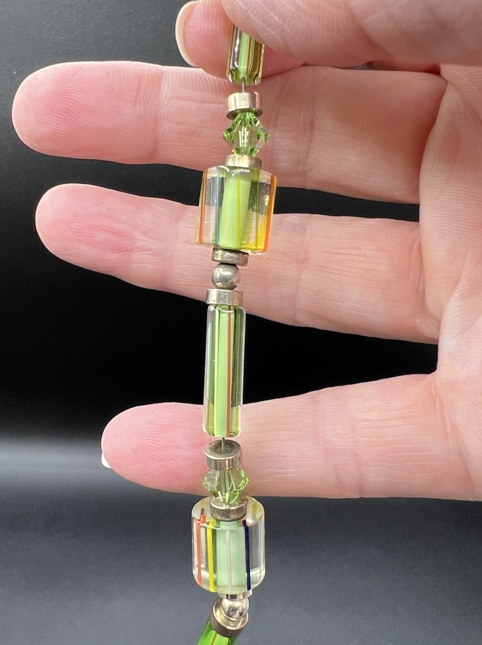 Sterling Silver, Blown Glass, Faceted Crystal Bracelet, 7”