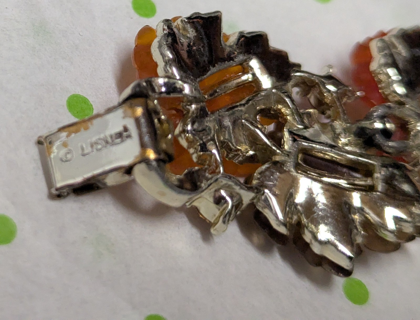 Lisner Leaf Lucite Bracelet and Necklace Goldtone Fall Colors