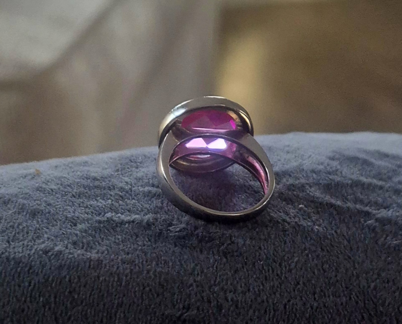 Hsn Ross Simons Sterling Silver Pink CZ Bezel Solitaire Statement Ring Size 8.25