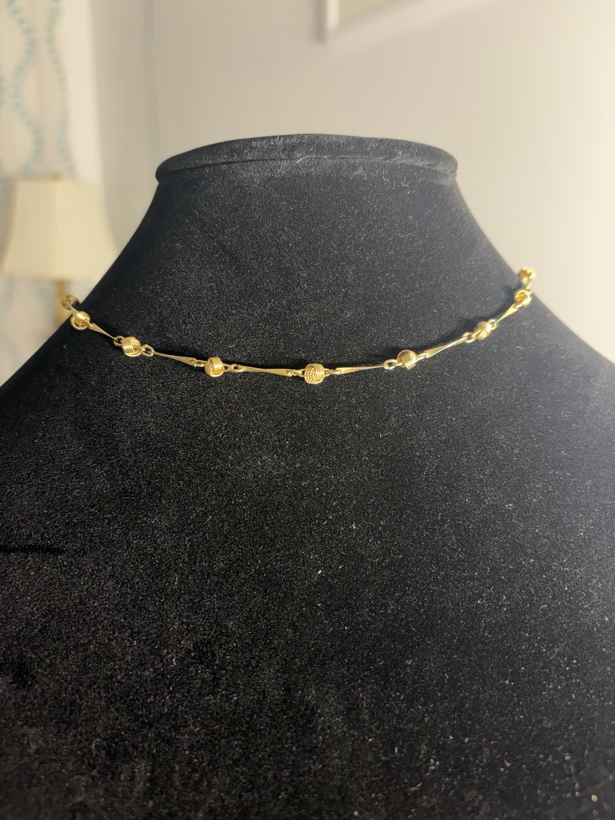 Gold Tone Yellow Gold Metal Station Bar Link Chain Necklace 15in No Stone