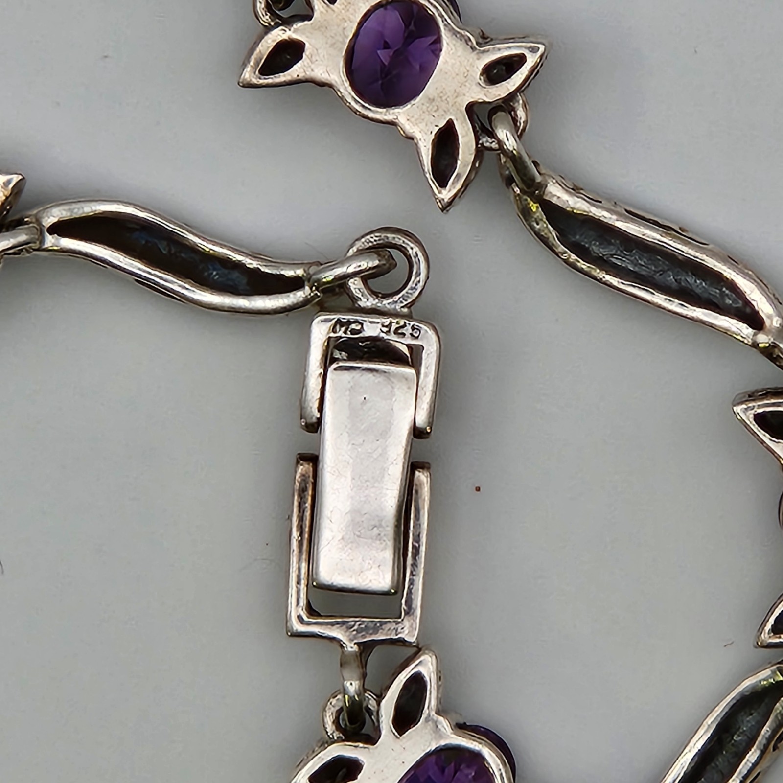 Charles Winston CW 925 Sterling Silver 43g Amethyst Marcasite Statement Necklace