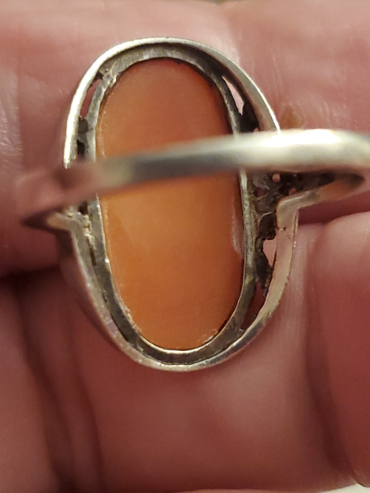 Vintage Sterling Silver Cameo Ring Carved Oval Shell Of Woman Profile