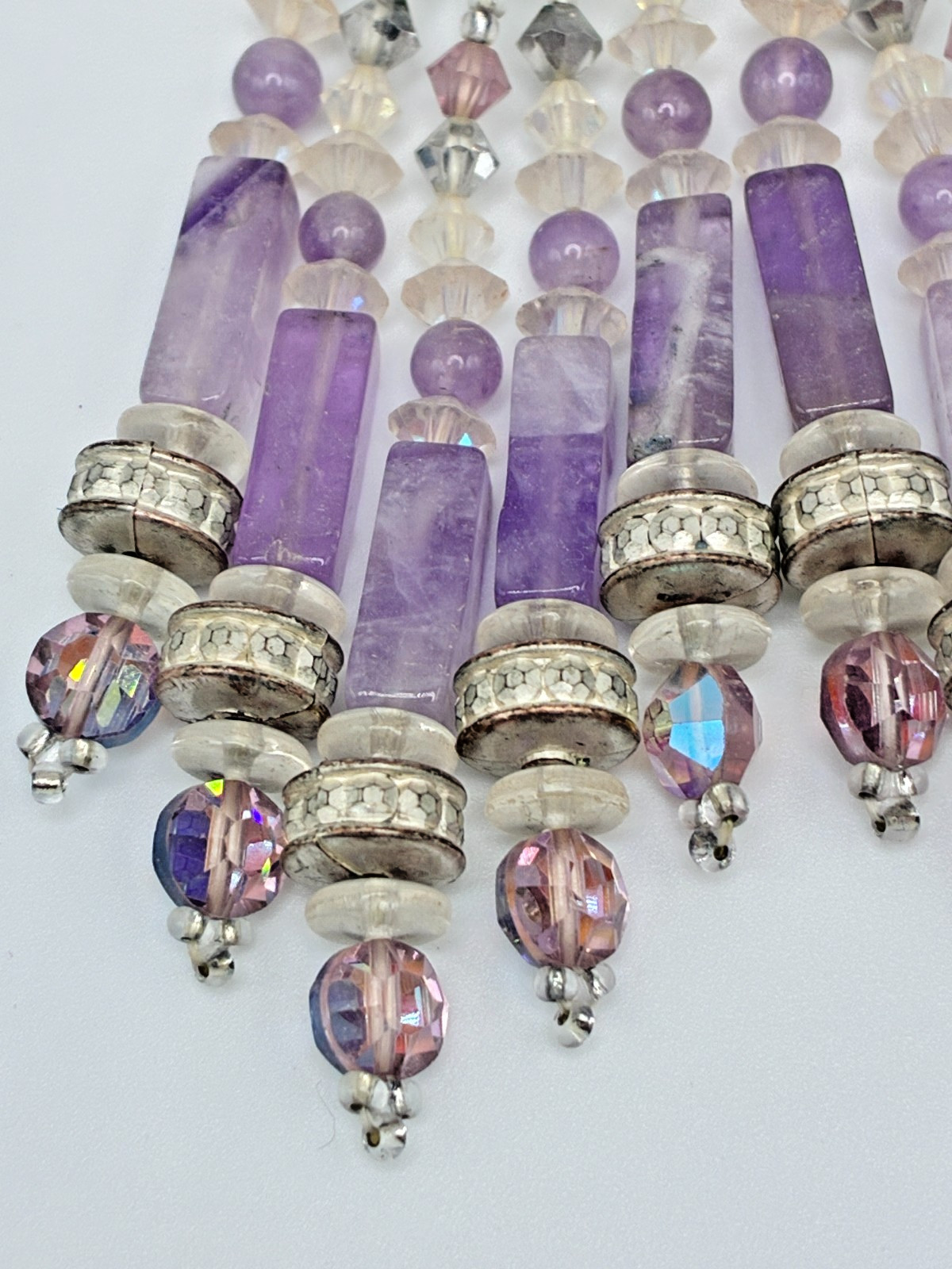 Elegant Classy Vintage Chipita Amethyst Stone Aurora Borealis Bead Clip Earrings