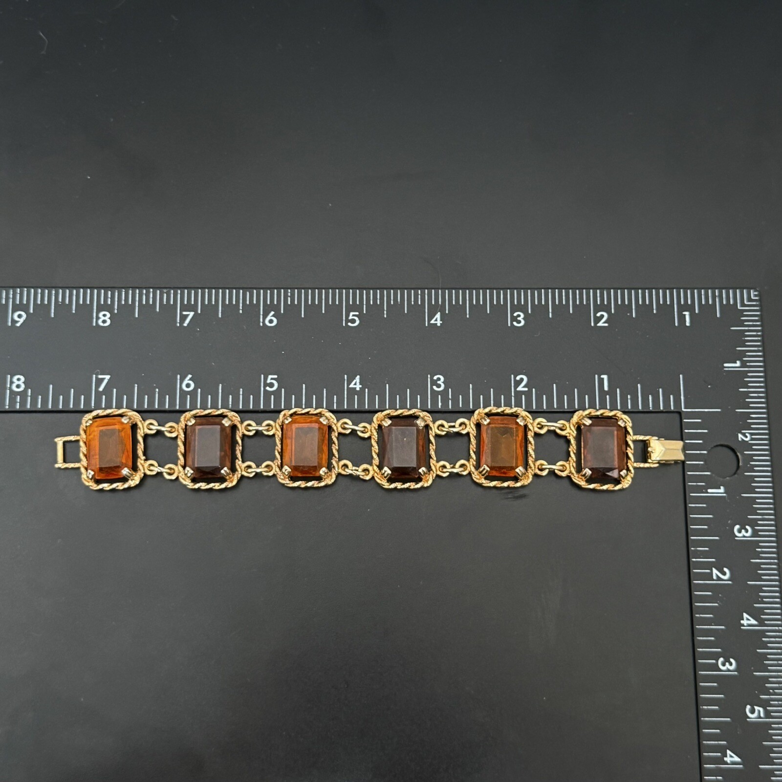 Vintage SARAH COVENTRY Wild Honey Amber Glass 7” Link Bracelet 44g.