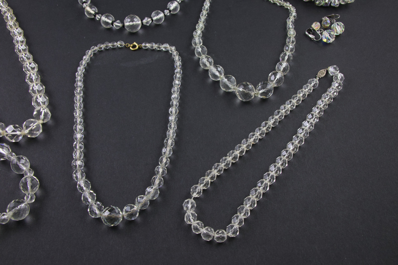 10 Vintage Wearable Faceted Rock Crystal & AB Jewelry Mix Lot Necklace Bracelet