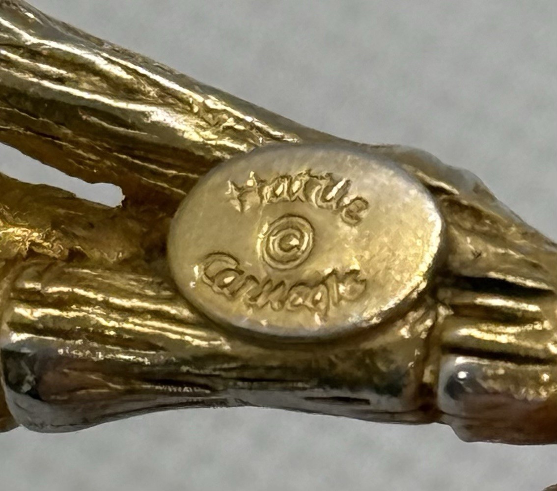 Vintage Signed Hattie Carnegie Gold & Silver Tone Metal Bamboo Bundle Brooch 3”