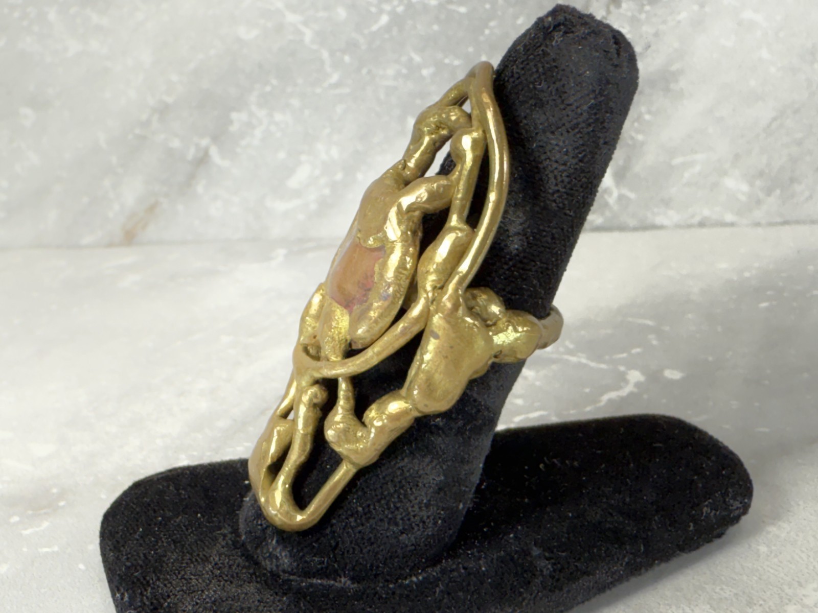 Vintage Brutalist Artisan Brass Bronze Large Statement Ring Size 5