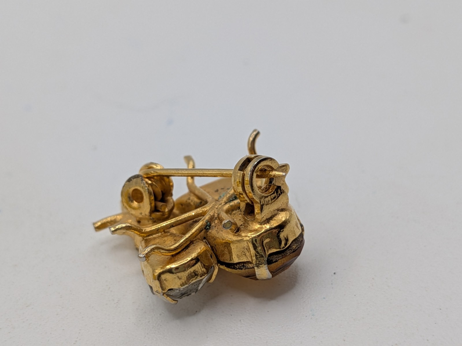 Vintage Yellow Amber Gold Tone Fly Insect Bug Brooch Scatter Pin Rhinestone