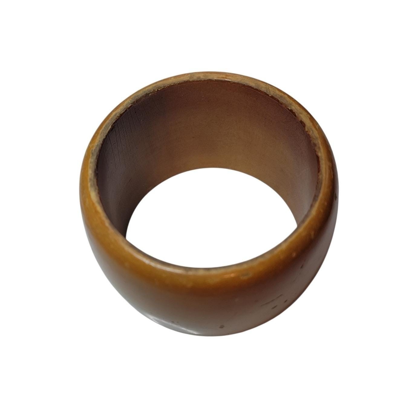Vintage Wide Wooden Bangle Bracelet Brown Chunky Boho Statement Cuff Size 7