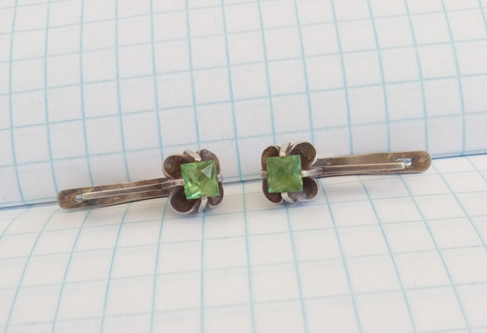 Vintage Earrings Green stones Sterling Silver 925 star USSR times Women Jewelry