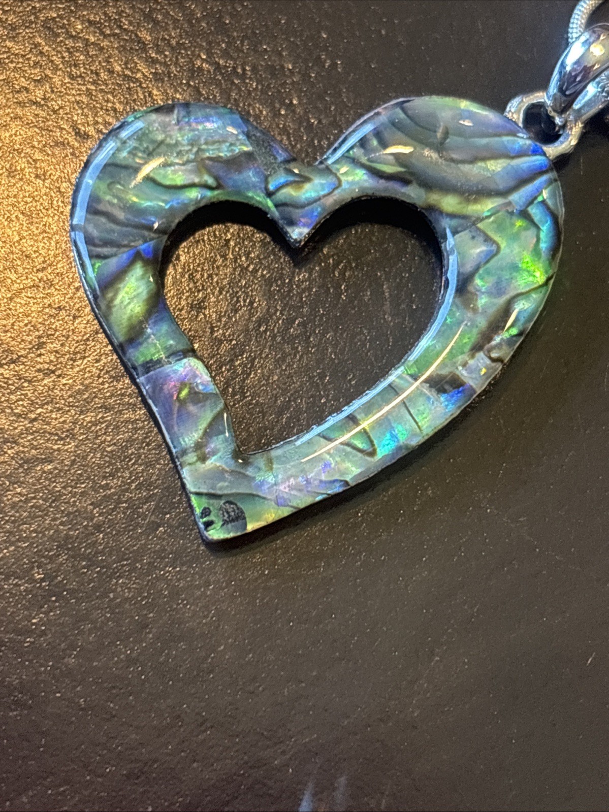 Sterling Silver Chain Abalone Shell Heart Pendant Necklace Paua 24”