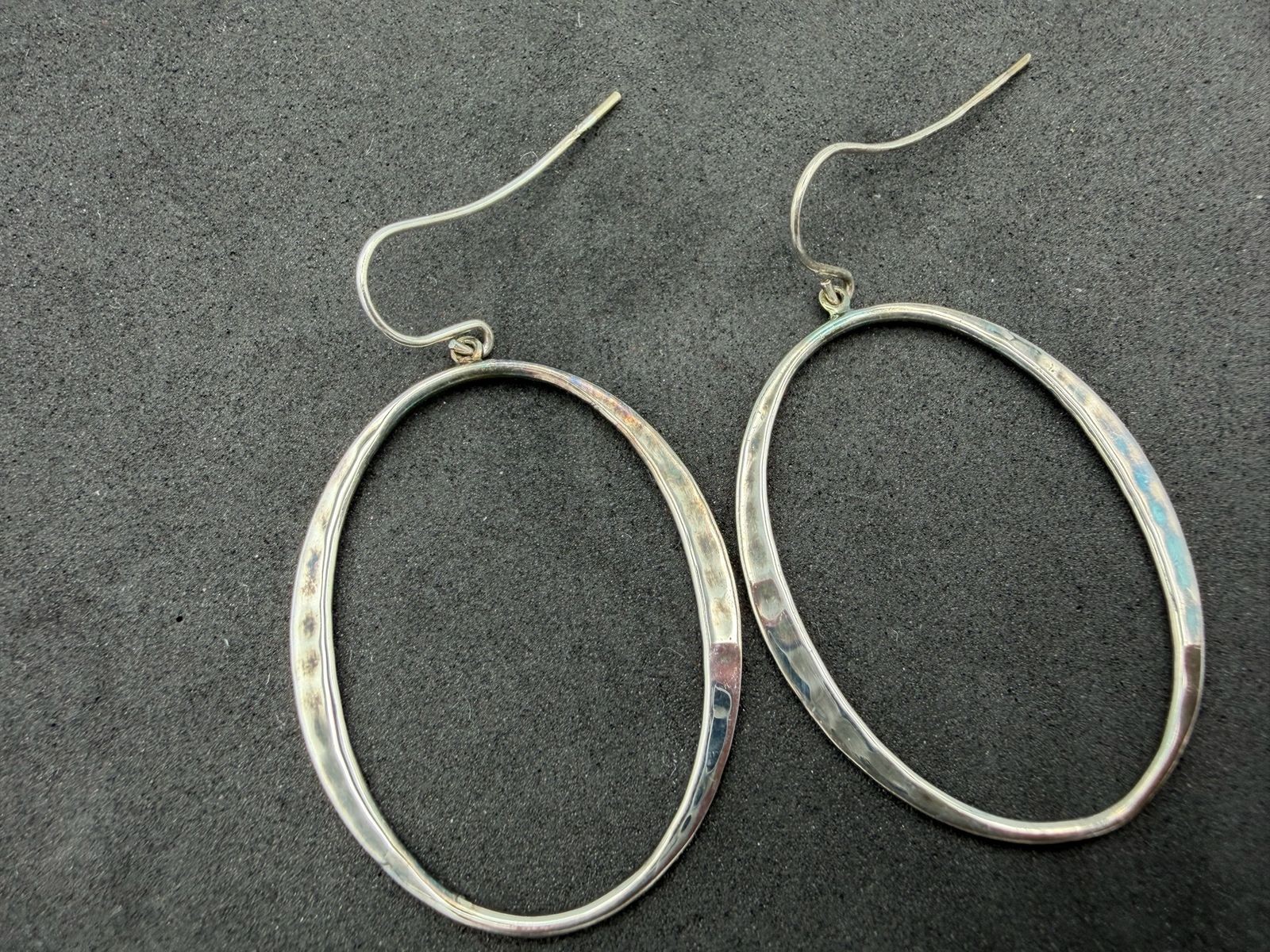 3.74g Vintage Sterling Silver 925 Large Oval Hoop Dangle Drop Earrings M