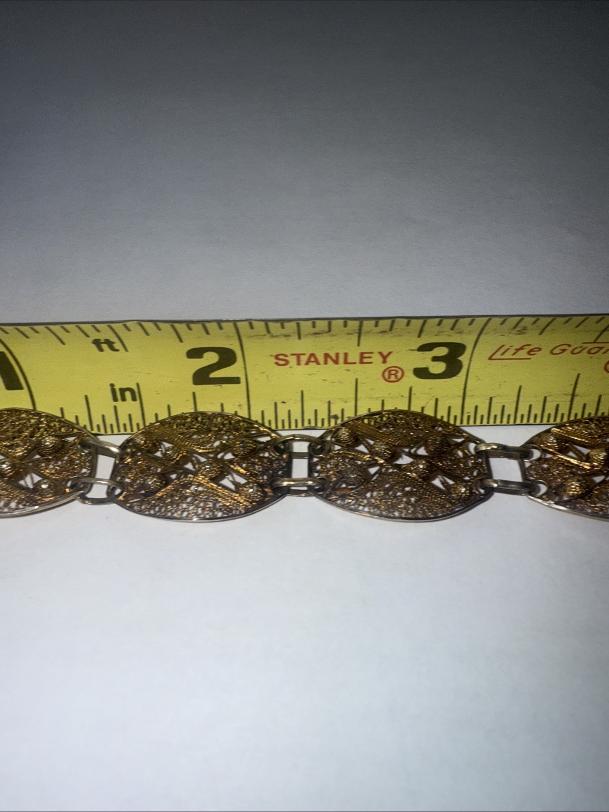 Vitg Sterling Silver Gold-wash Guilloche Enamel Ornate Filigree Panel Bracelet