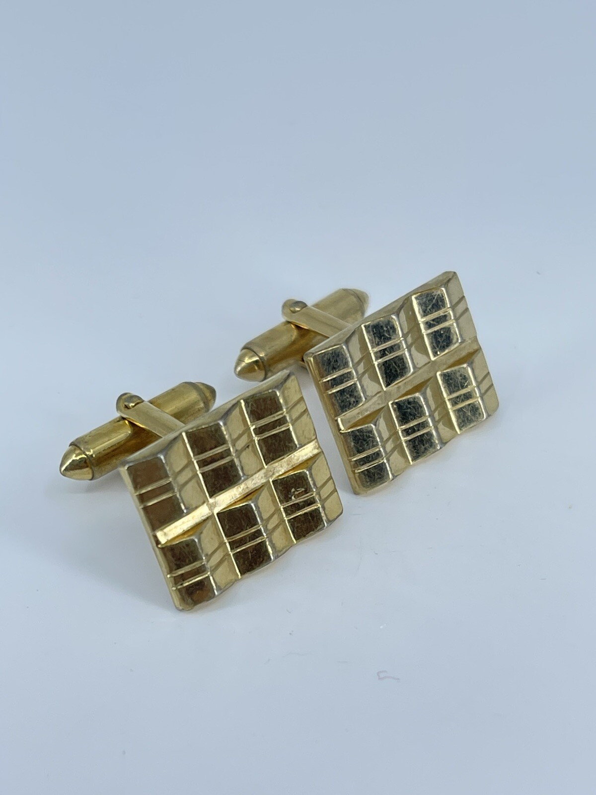 Vintage Hadley 10K RGP cufflinks gold tone louver design etched accent 7/8″