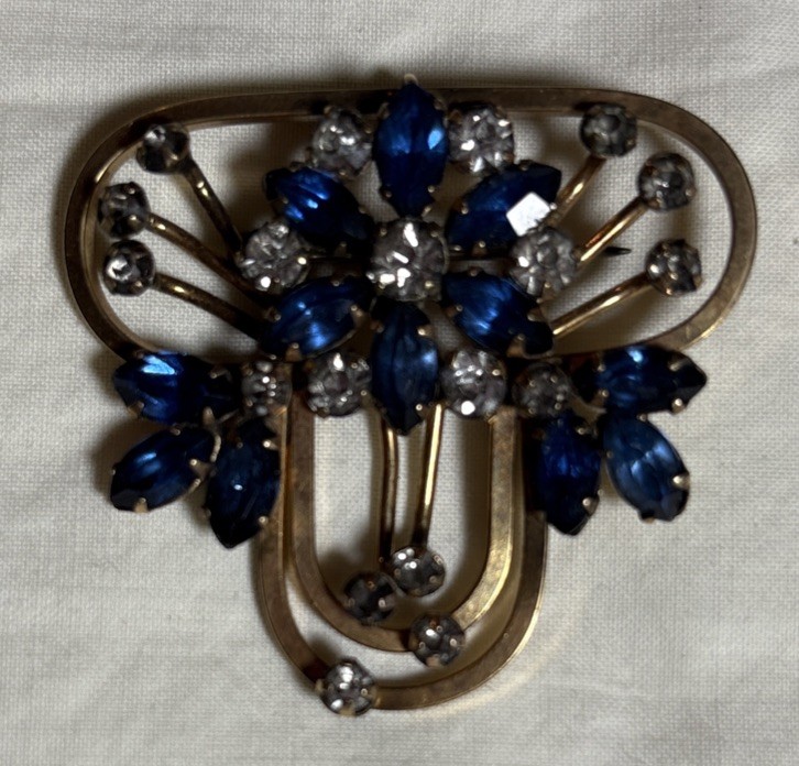 Vintage Signed Star Art Blue Rhinestone 1/20 GF 12k Brooch/ Pendant