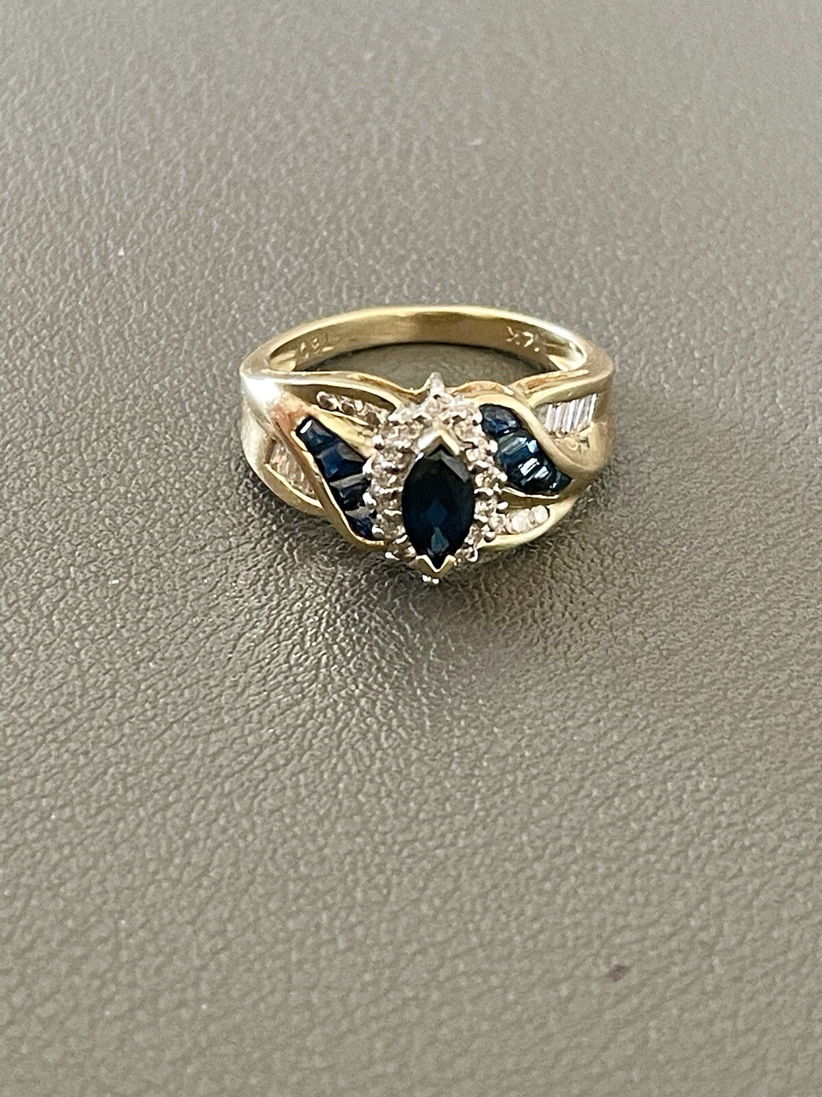 14KT Yellow Gold 1.00CTW Sapphire and 0.30CTW Diamond Ring. Size 7 (S265)